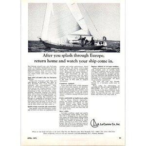 1971 LeComte Sailing Yacht Vintage Print Ad Nautical Sail Sails 70s Wall Art